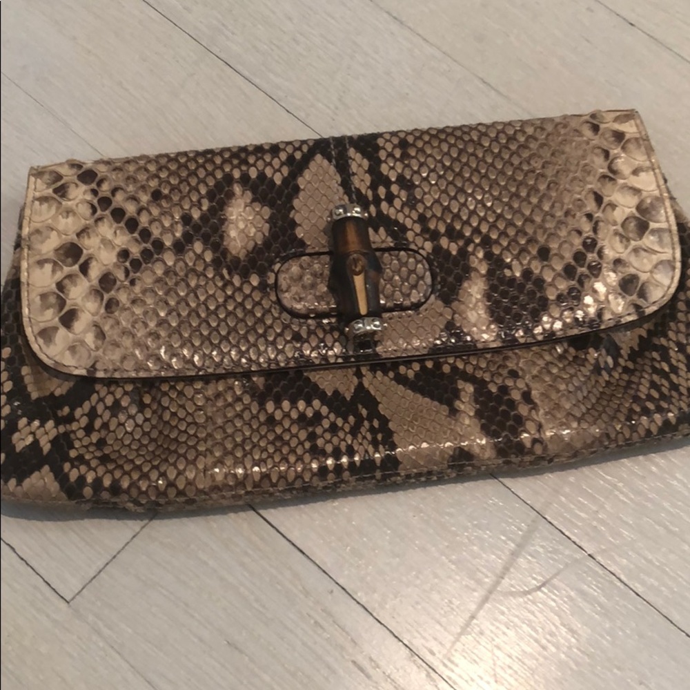 Vintage Gucci brown/beige Python bamboo clutch bag - image 8